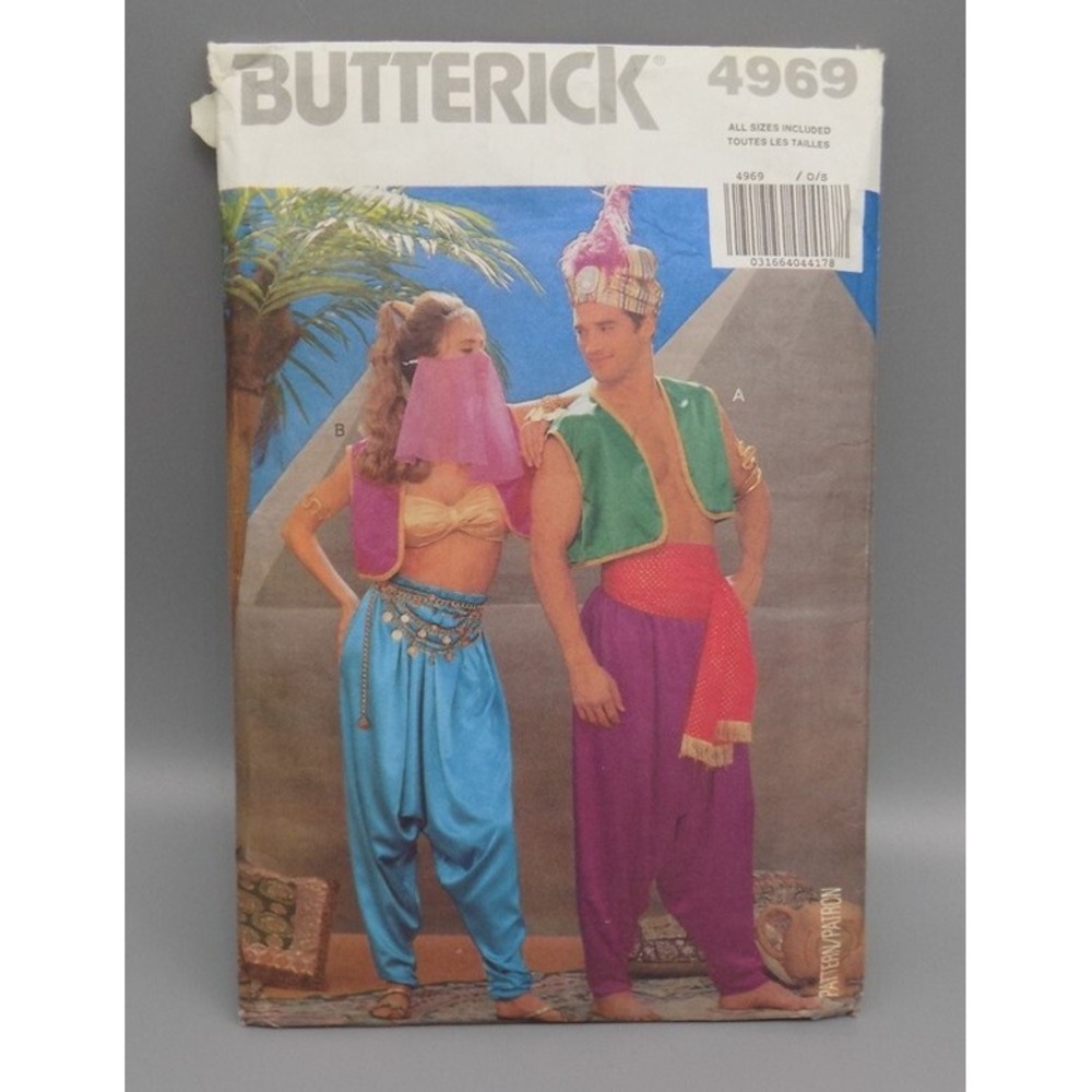 Arabian Nights Genie Costume Sizes XS-L Uncut Butterick Pattern 4969 Unisex